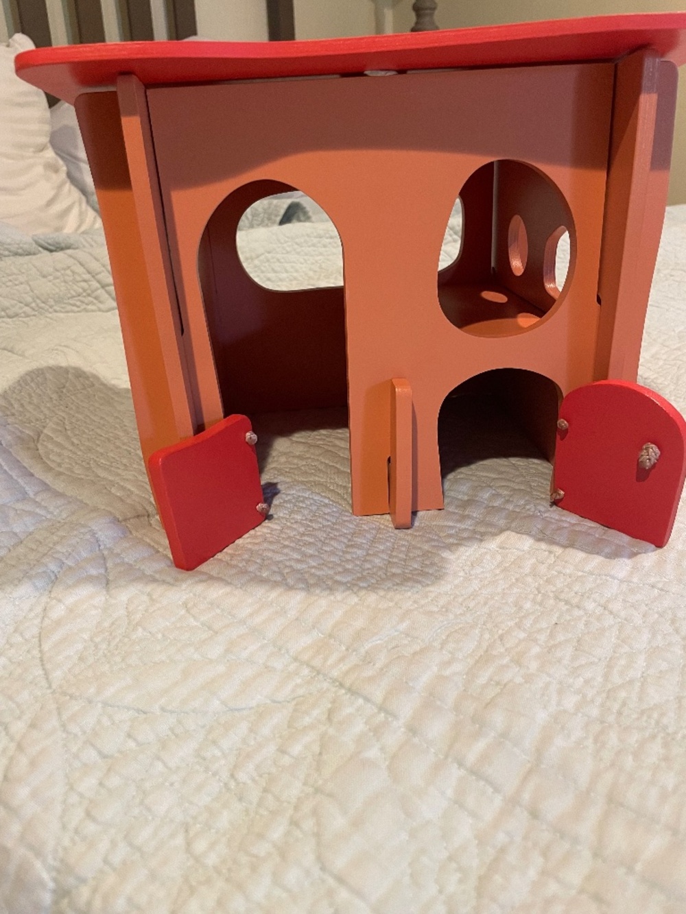 Wooden Kids Playhouse Toy - Red and Orange
